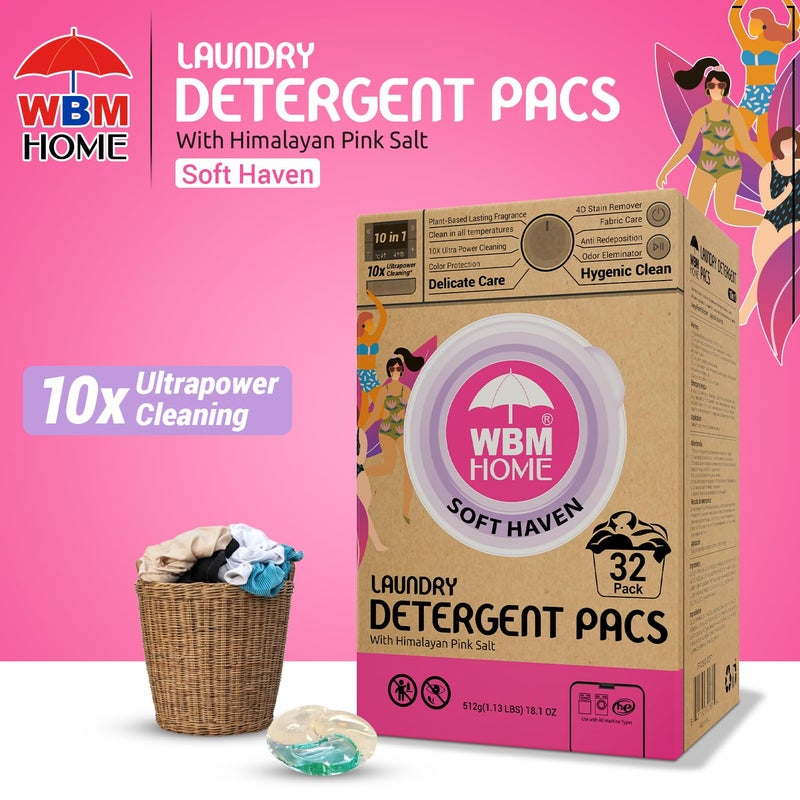 WBM Home Laundry Pods, Total 128 Count | Specially Designed for Undergarments With Soft Heaven Fragrance | Laundry Detergent Pods Formulated With Plant-Based Formula and Gentle Stain Remover - Image 2